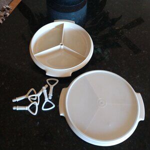 TUPPERWARE ALMOND 9" SUZETTE DIVIDED SERVING TRAY SET 608-17 REPLACEMENT PARTS